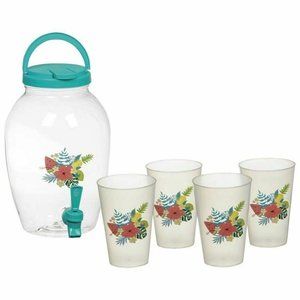 Tropical Beverage Suspenser with 4 plastic cups!